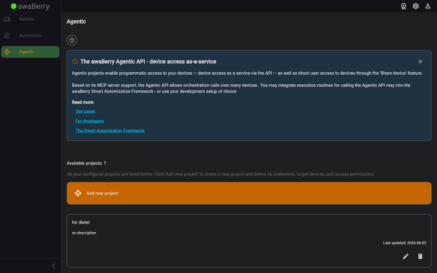 Agentic API Projects List — initial state