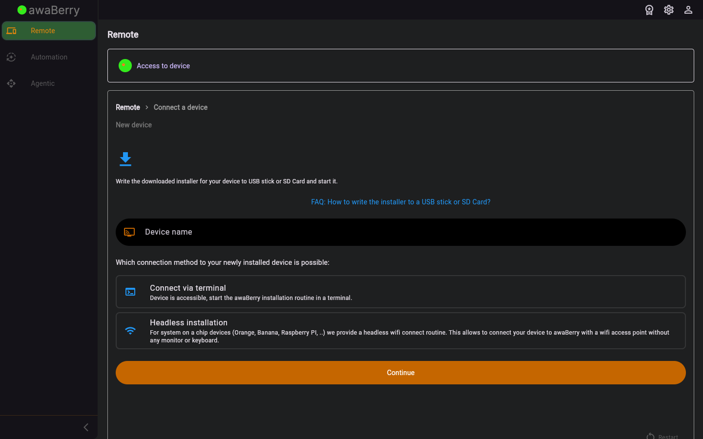 New Device — Downloaded Installer — initial state