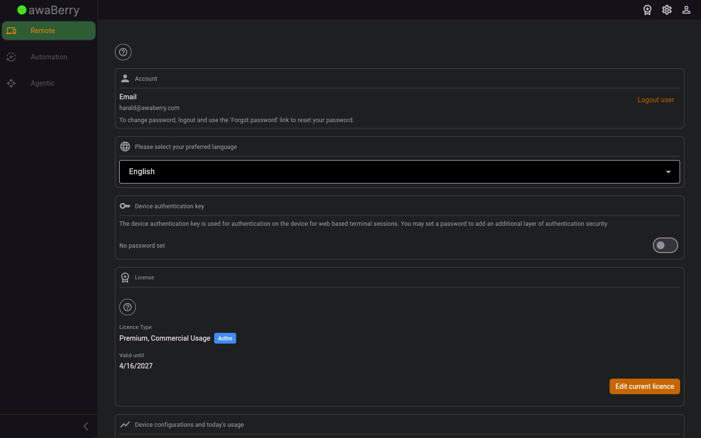 User Profile & Settings — initial state