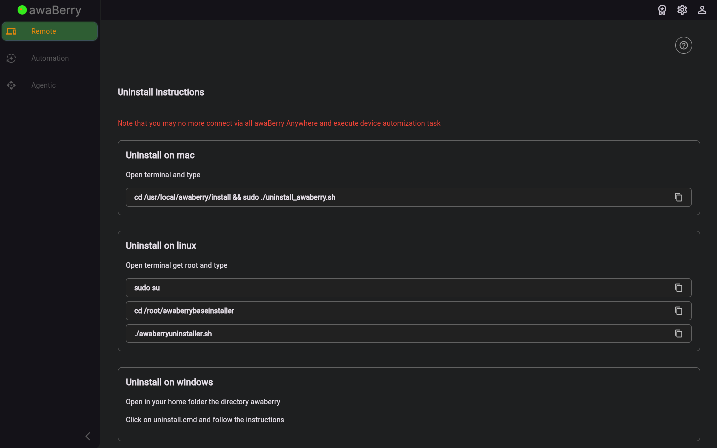 Uninstall Instructions — initial state